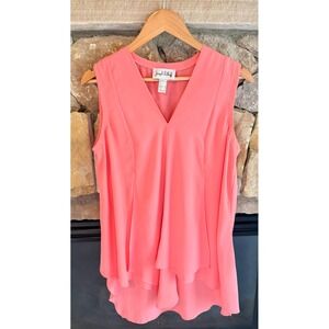 Joseph Ribkoff Womens Coral Pink Sleeveless V-Neck Tiered Layered Blouse Size 12